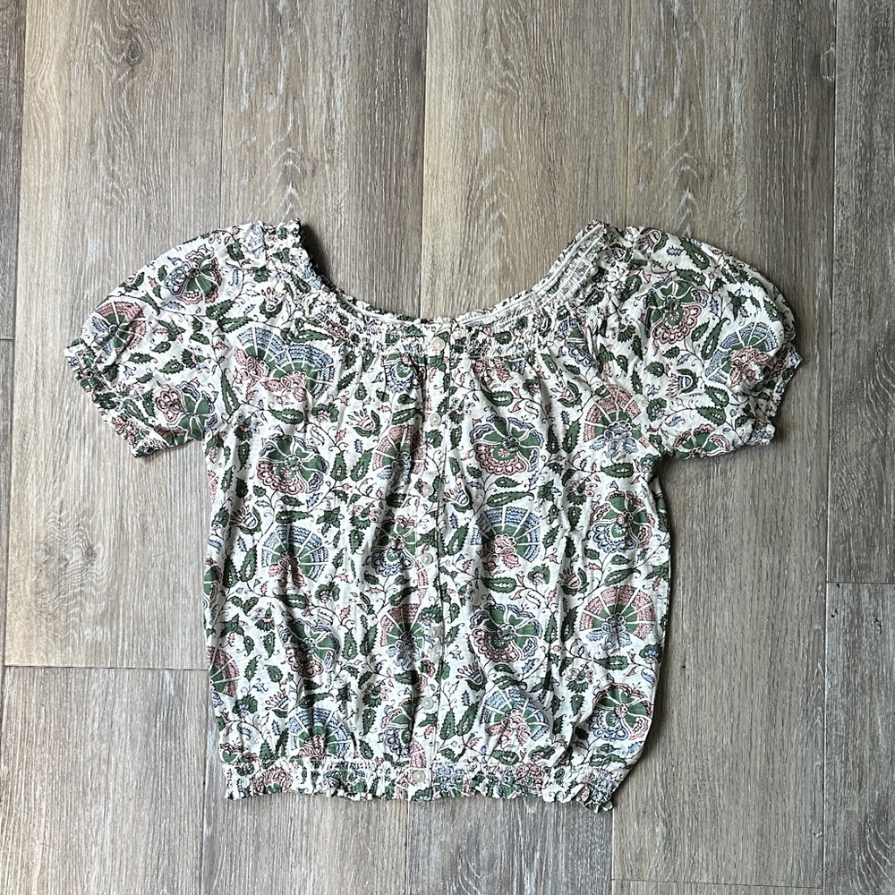 Lucky Brand Smocked Short Sleeve